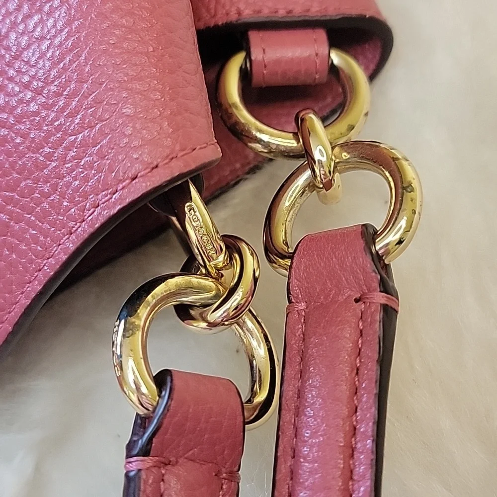 COACH Lexy Large Pink Rose Pebbled Leather‎ Suede Double Handle Shoulder Bag